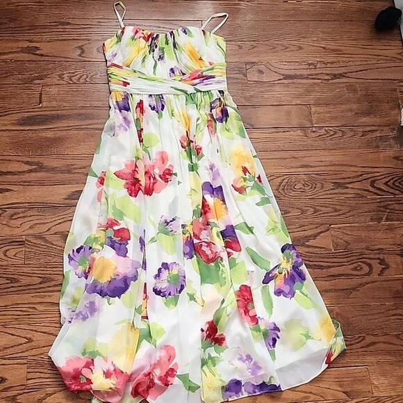 Lauren Ralph Lauren Floral Chiffon Ruched Gown Dress 8 Cocktail Party Maxi Dress - Picture 1 of 10